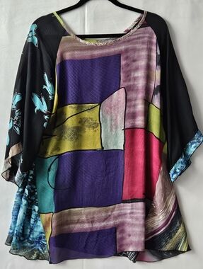 Carol Turner Women’s Multicolor Abstract Print Flowing Tunic Top Reversible XL